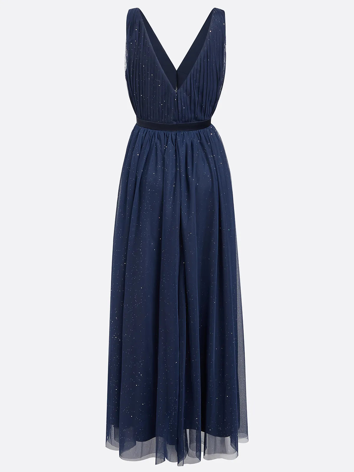 Purplish Blue Mesh Hotfix Embellished Classic V Neck Sleeveless Sheath Maxi Dress