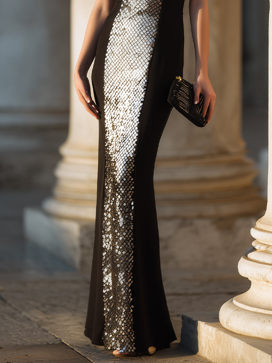 Sculpted Panel Evening Gown With Sleeveless Silhouette