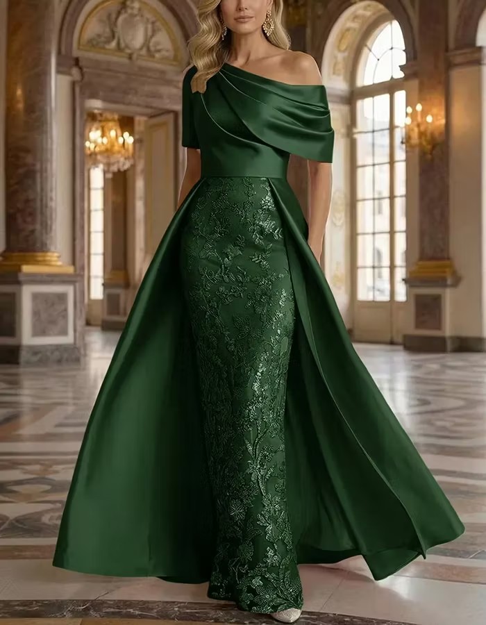 Satin Overlay Sequin Lace Mermaid Maxi Dress