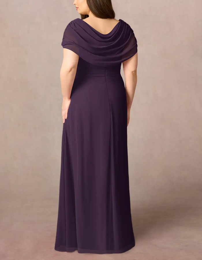 Purple A-line Chiffon Side Slit Maxi Dress