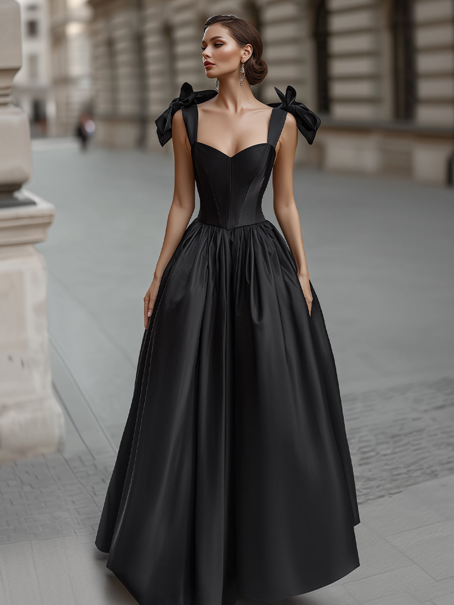 Black Elegant Bow-Shoulder Corset Ball Gown Dress