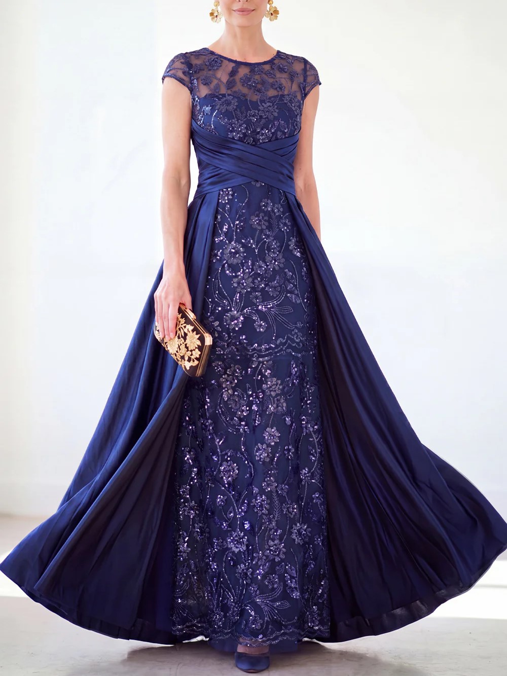 Sparkly Floral Dark Green Ruched Beaded Sheath Maxi Dress