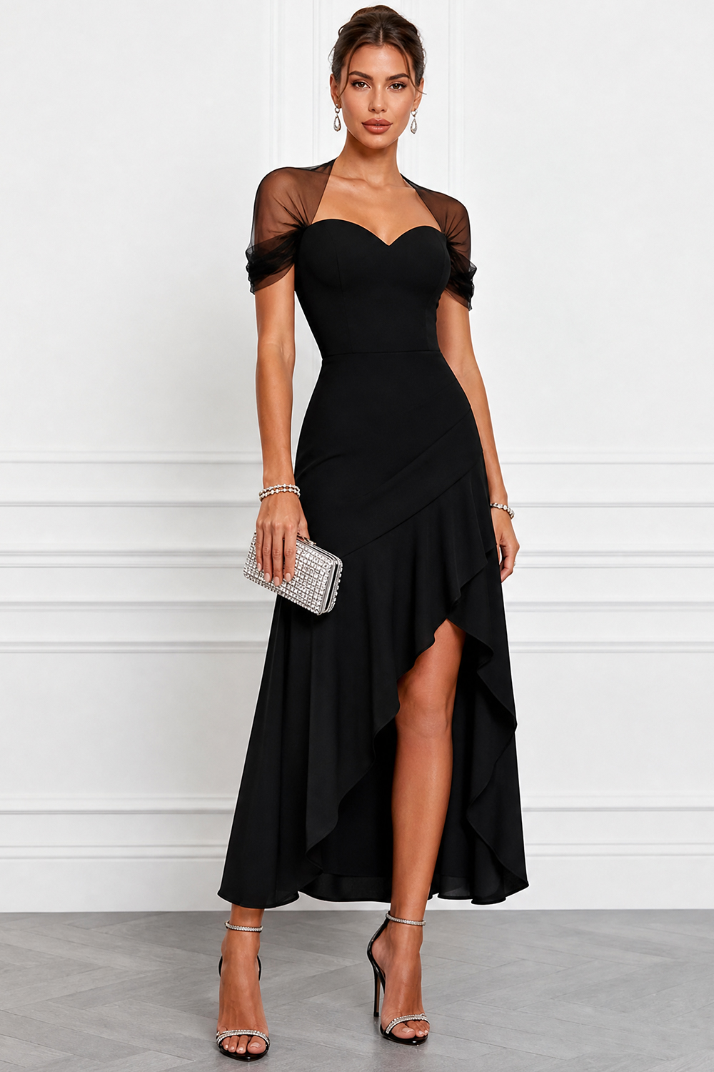 Black Sweetheart Neck High Slit Maxi Formal Dress