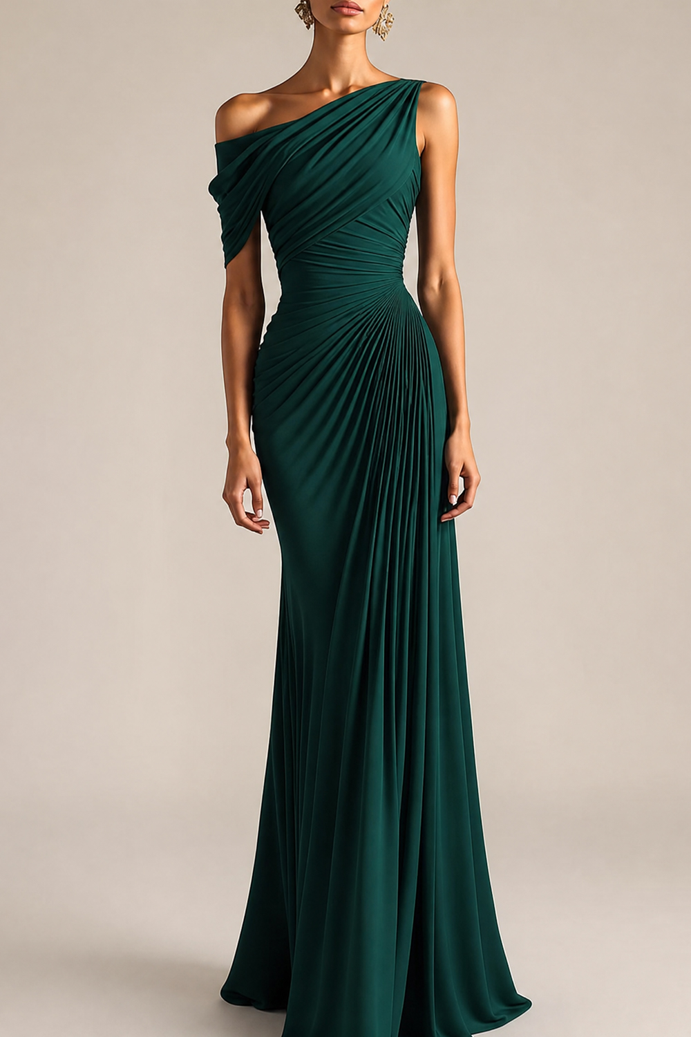 Teal One-Shoulder Ruched Mermaid Maxi Dress