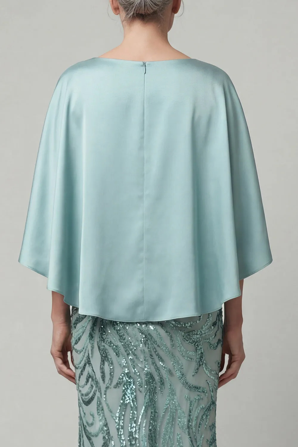 Sage Cape Sleeve Sequin Embellished Mermaid Dress