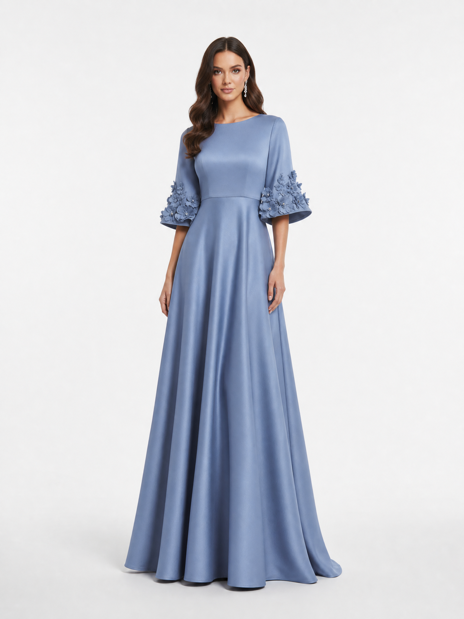 Sophisticated Floral-Accented Satin Gown