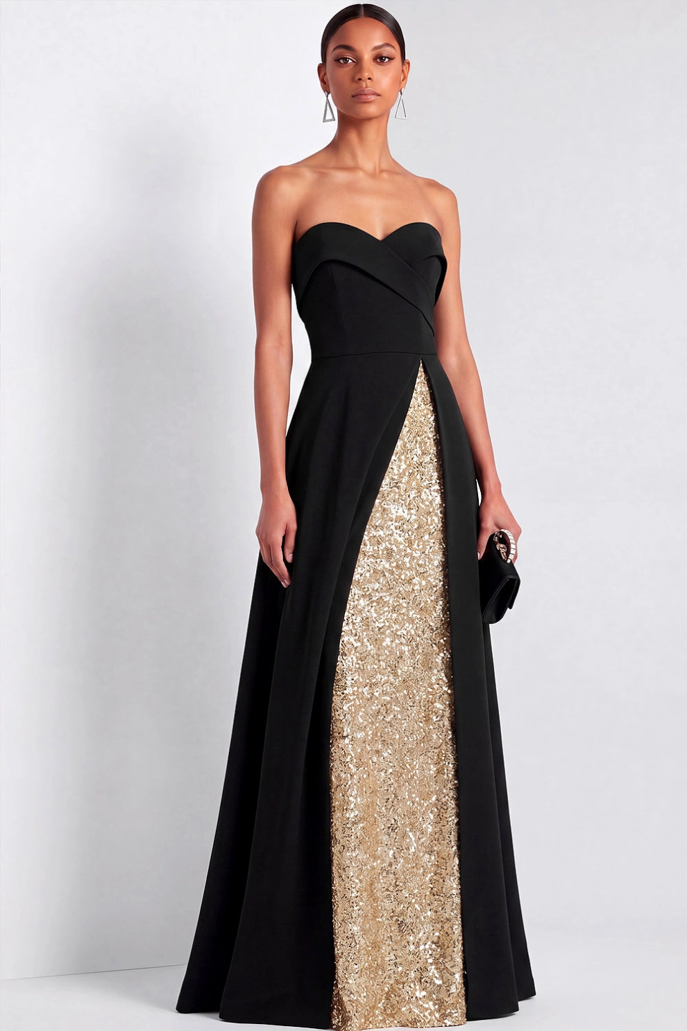 Champagne Sequin Sweetheart A-Line Maxi Formal Gown