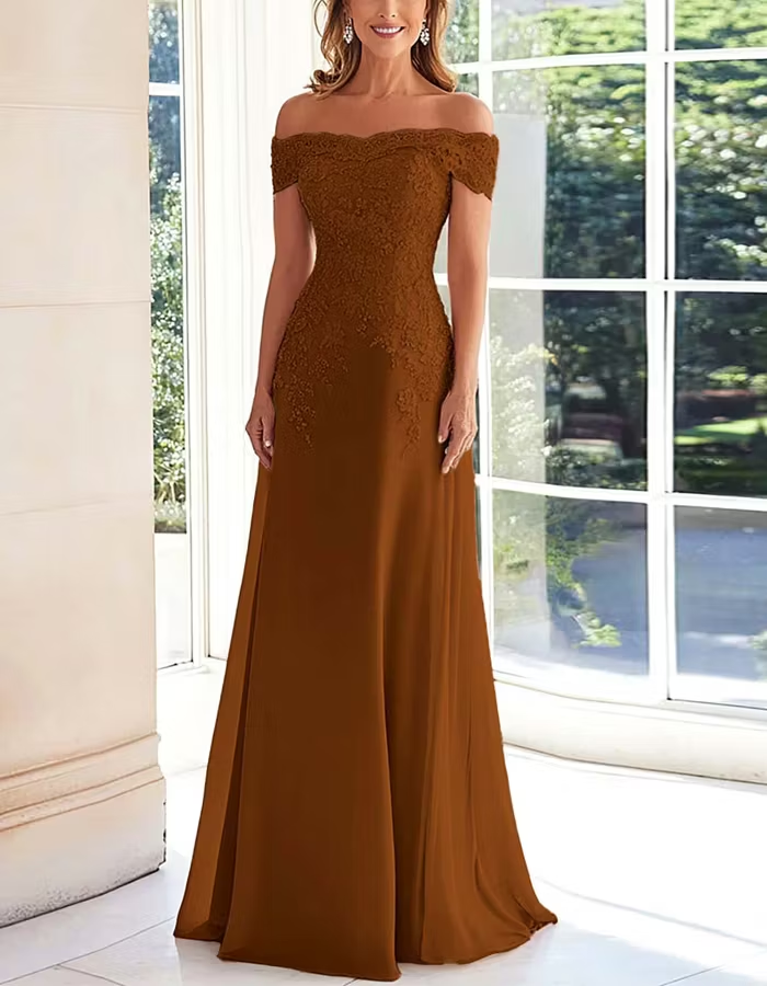 Solid Color Off Shoulder Lace Embroidered Full Maxi Dress