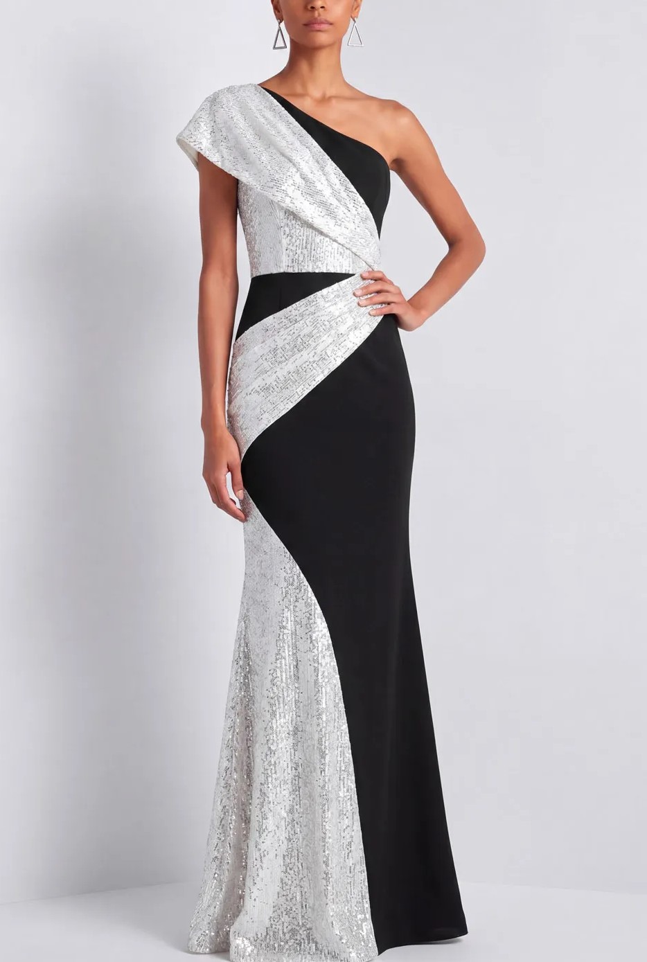 Silver Sequin One Shoulder Mermaid Maxi Gown