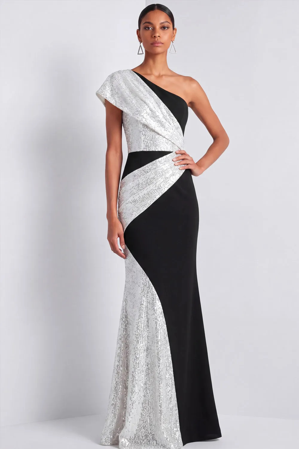 Silver Sequin One Shoulder Mermaid Maxi Gown