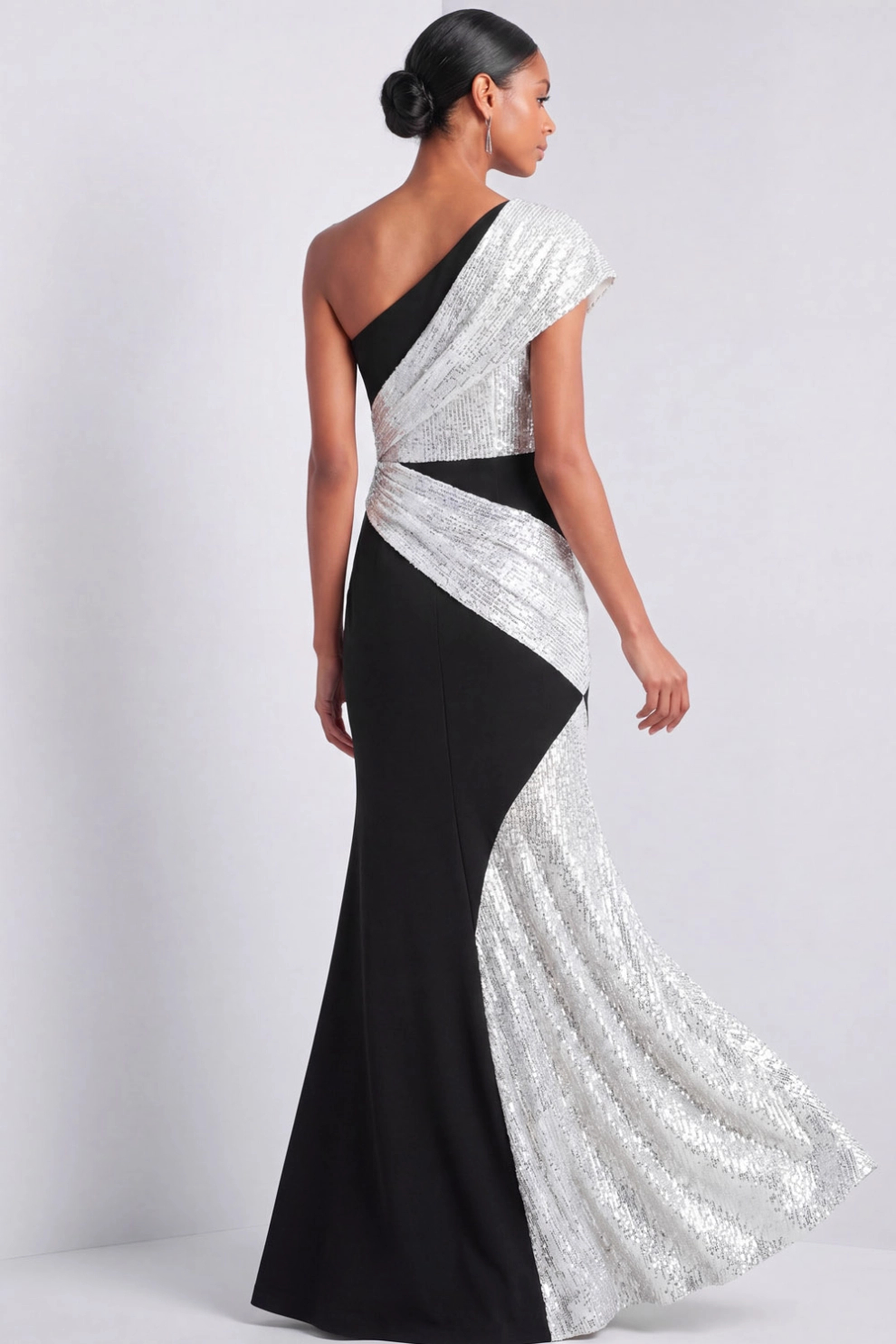 Silver Sequin One Shoulder Mermaid Maxi Gown