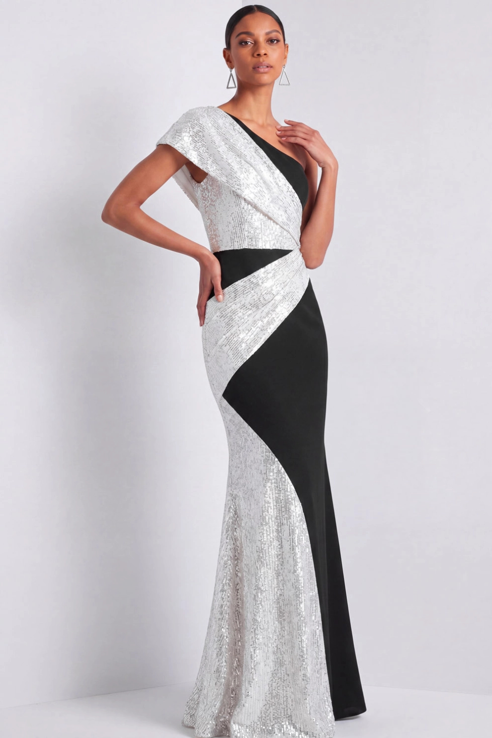 Silver Sequin One Shoulder Mermaid Maxi Gown