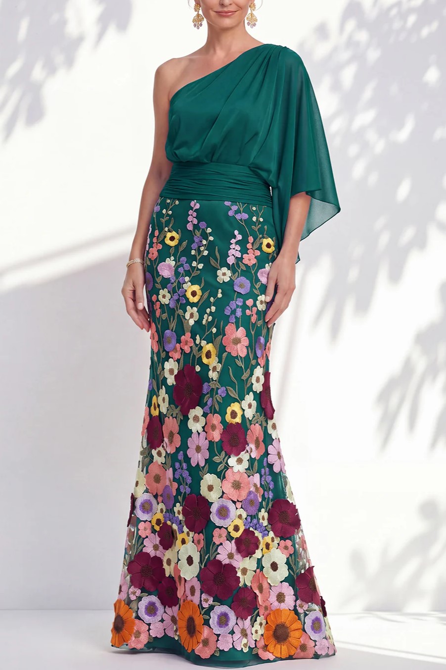 Floral Mermaid One Shoulder Maxi Dress