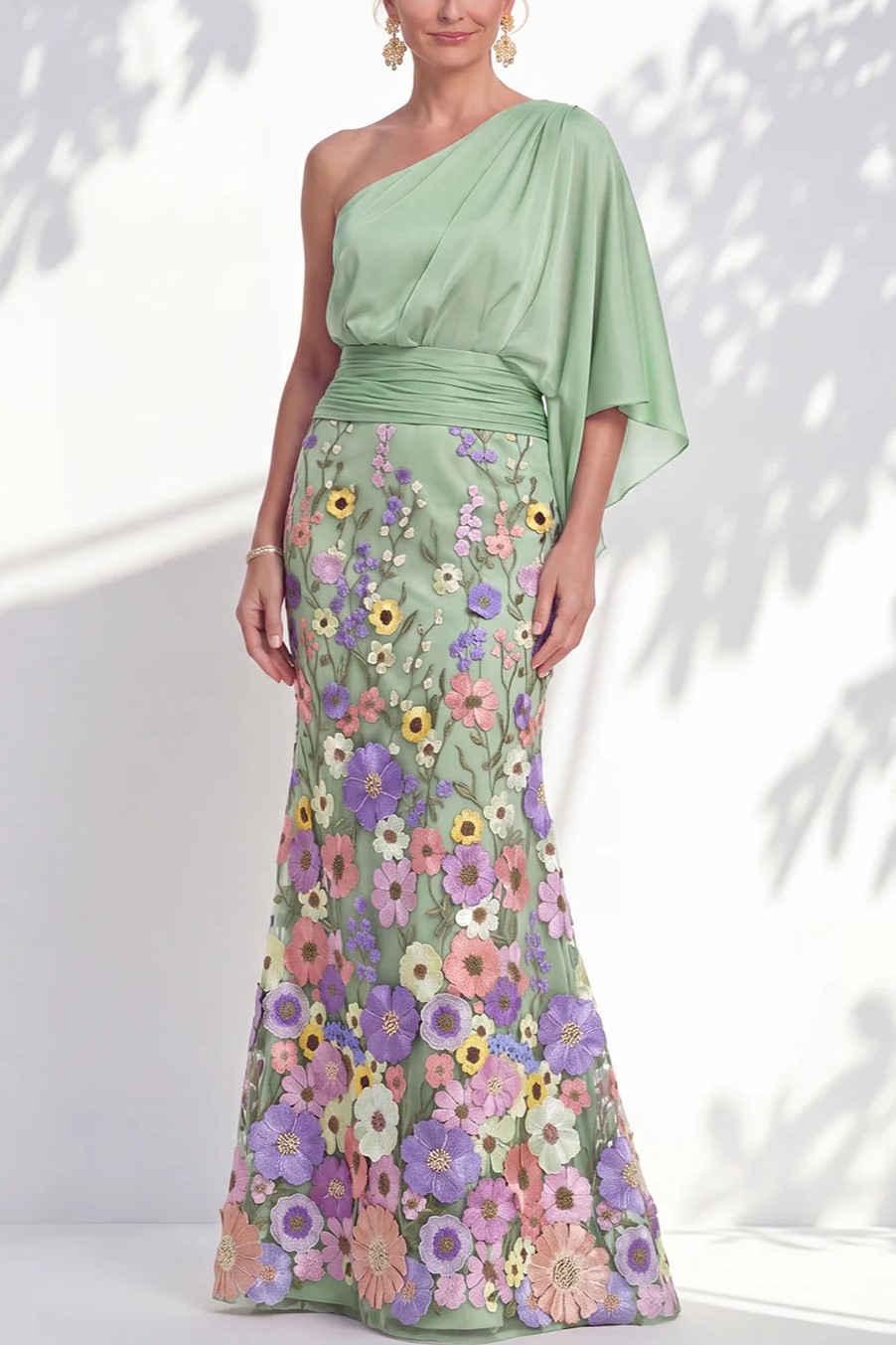 Floral Mermaid One Shoulder Maxi Dress