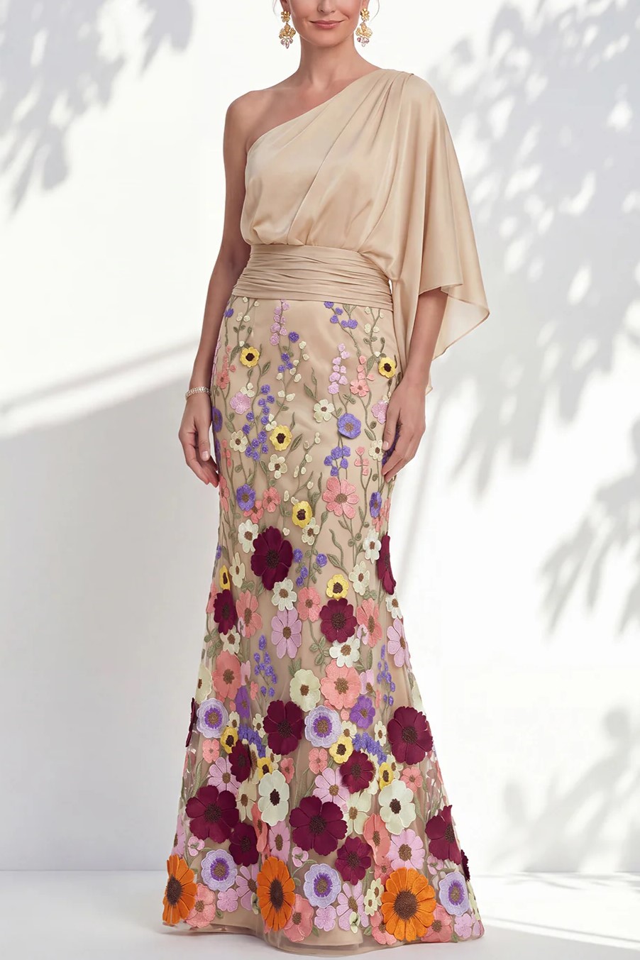 Floral Mermaid One Shoulder Maxi Dress