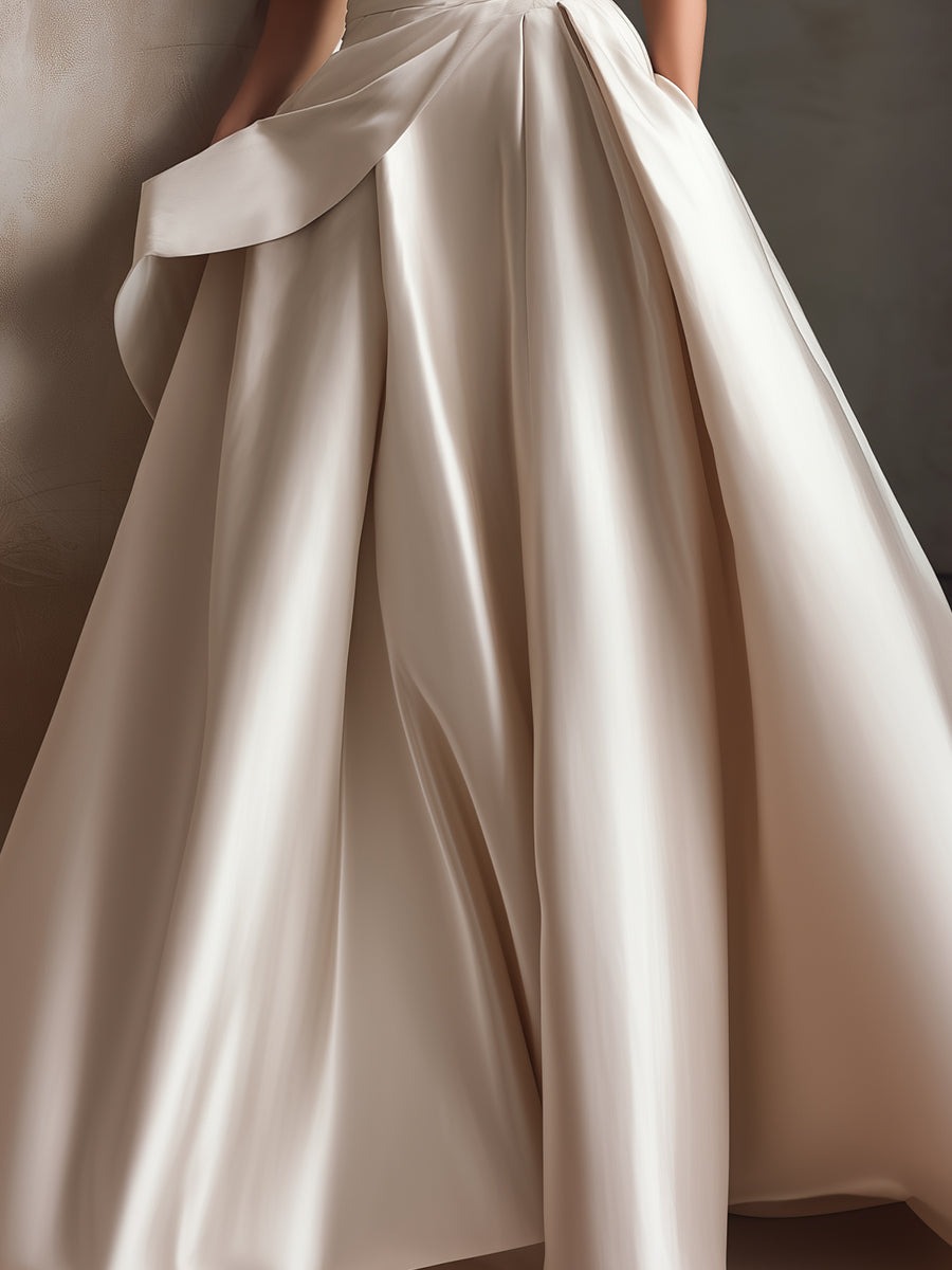 Champagne  One-Shoulder Sculpted Pleated Ball Gown