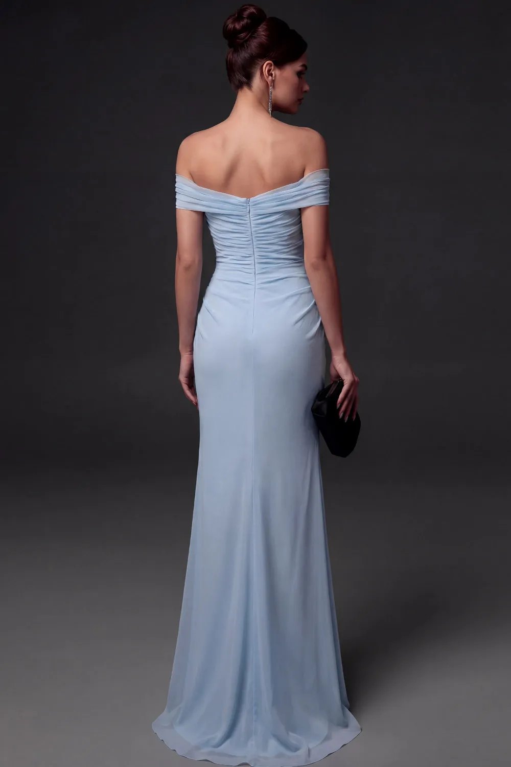 Off Shoulder Mermaid Pleated Chiffon Maxi Dress