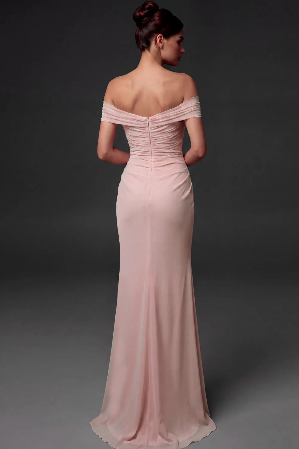 Off Shoulder Mermaid Pleated Chiffon Maxi Dress