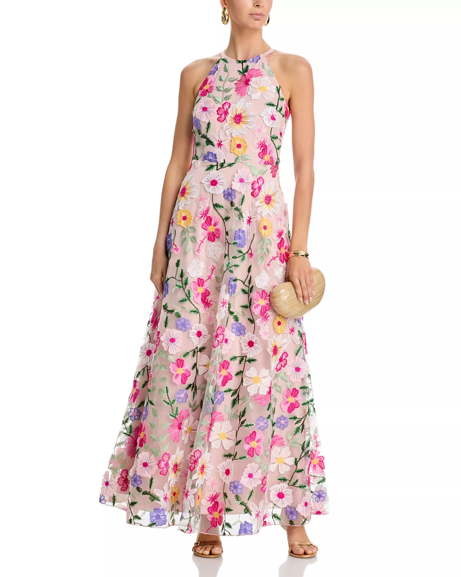 Whimsical Embroidered Floral A-Line Evening Gown