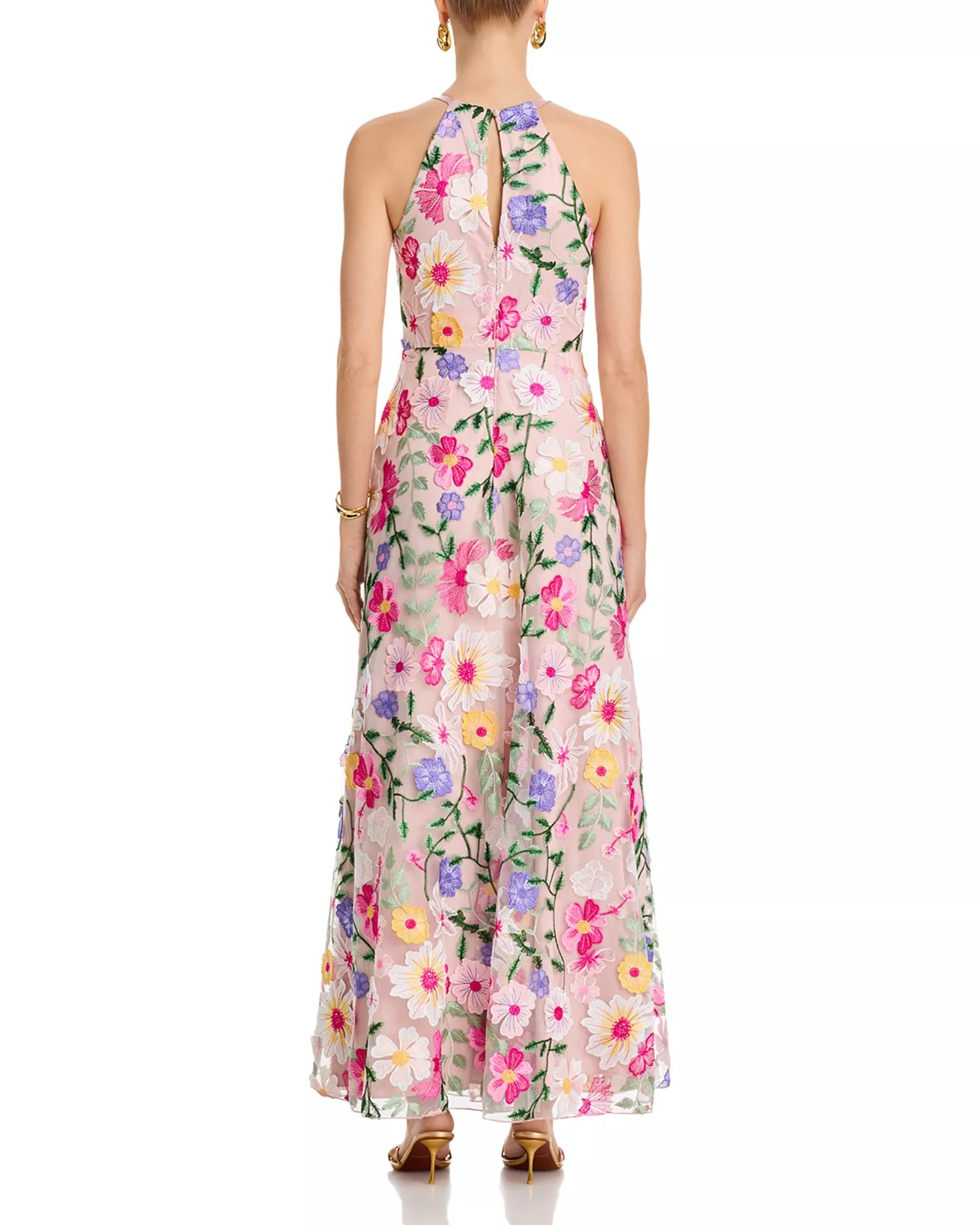 Whimsical Embroidered Floral A-Line Evening Gown