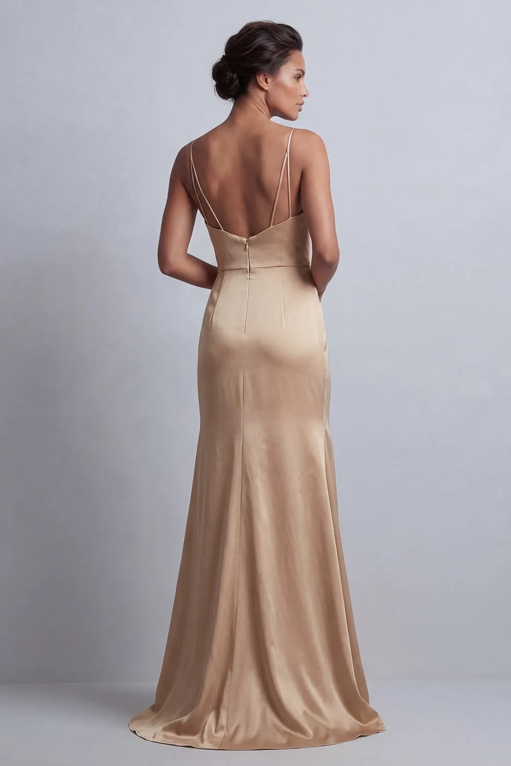 Sparkly Champagne Satin Mermaid  with Cape Maxi Dress