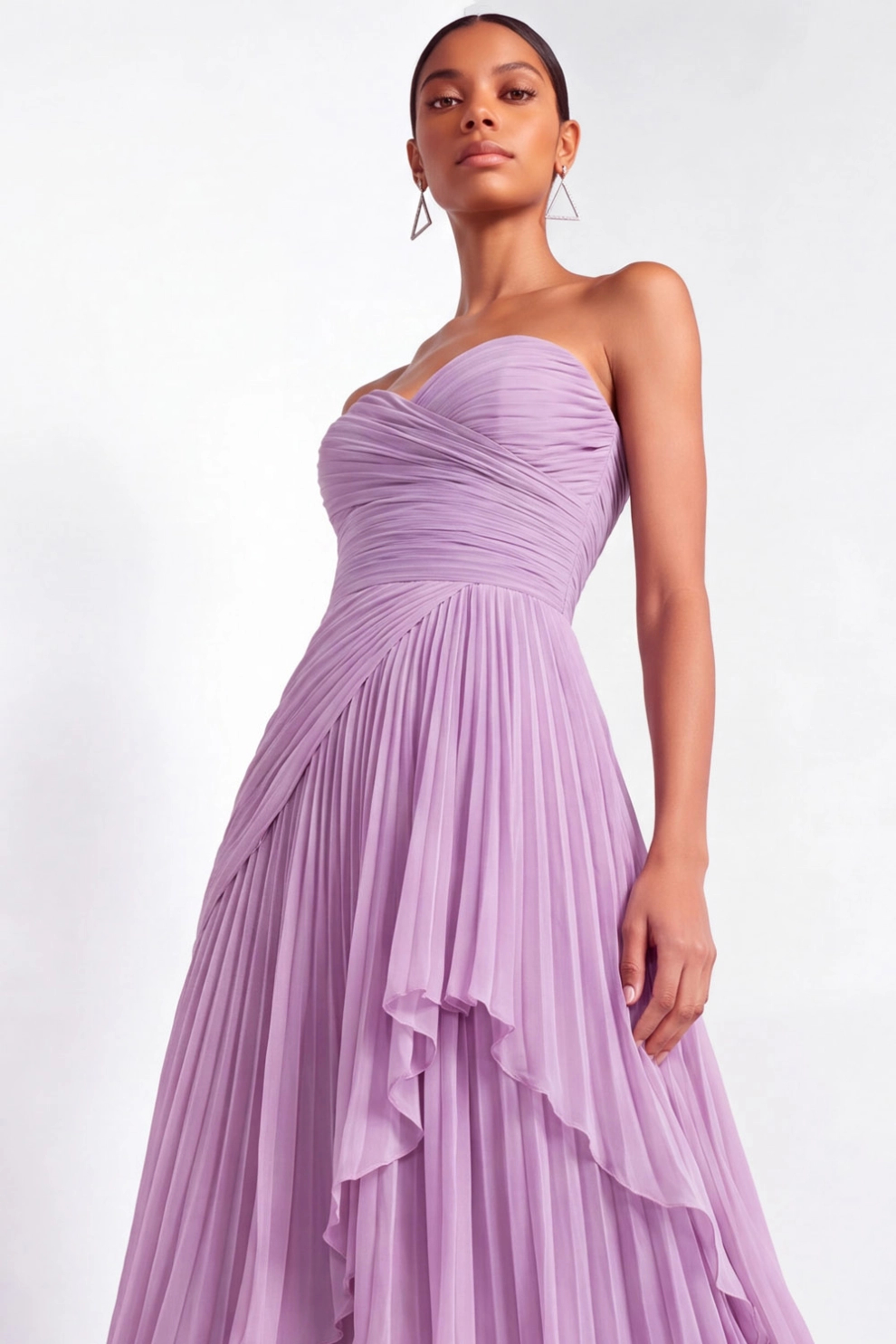 Lilac Sweetheart Pleated Ruffle Maxi Dress