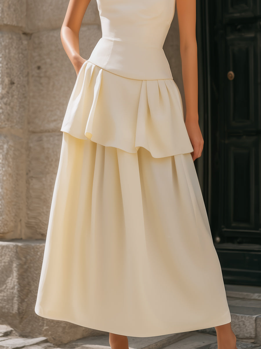 Strapless Tiered Peplum A-Line Midi Dress