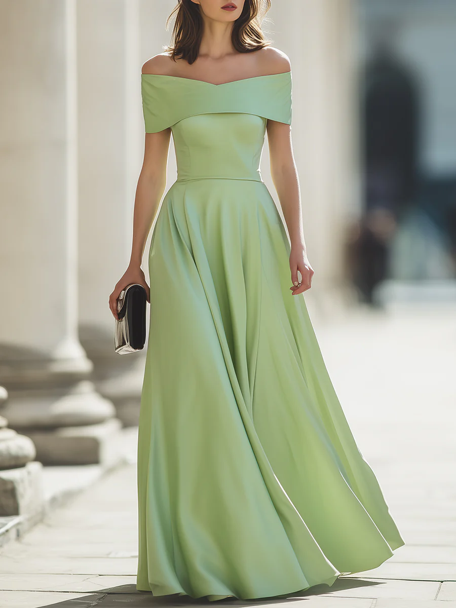 Off-Shoulder Draped A-Line Maxi Dress