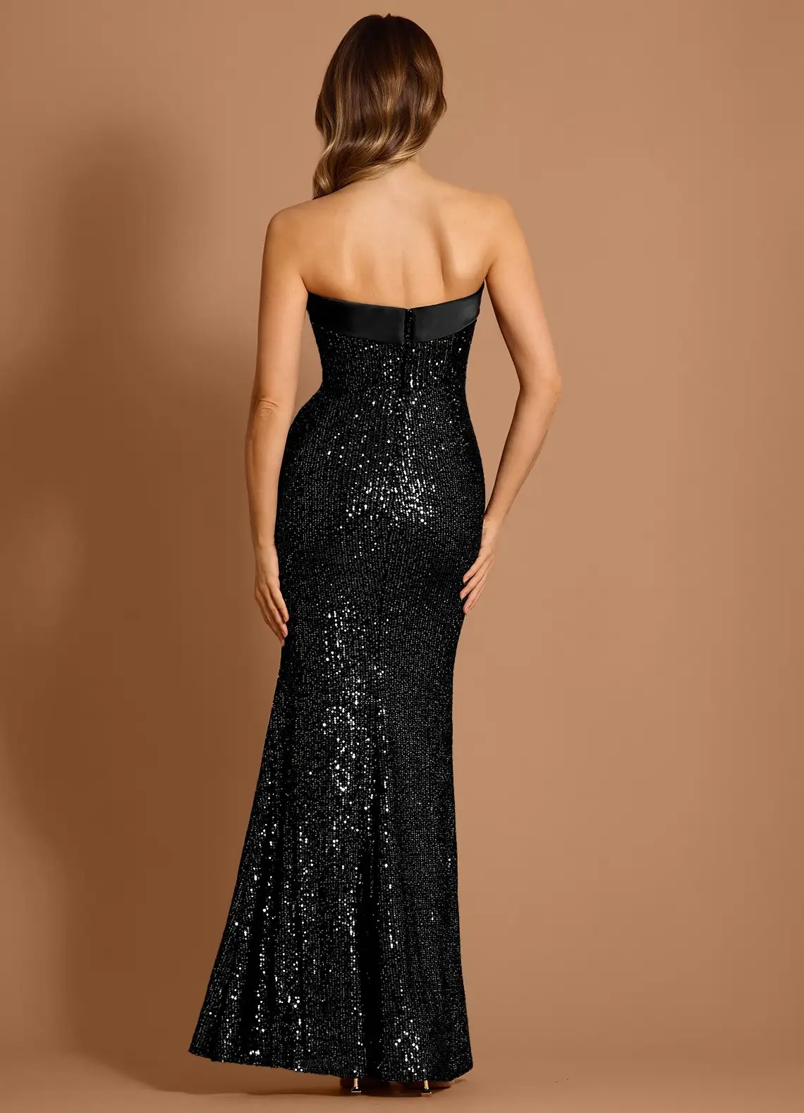 Black Strapless Sequin Mermaid Evening Gown