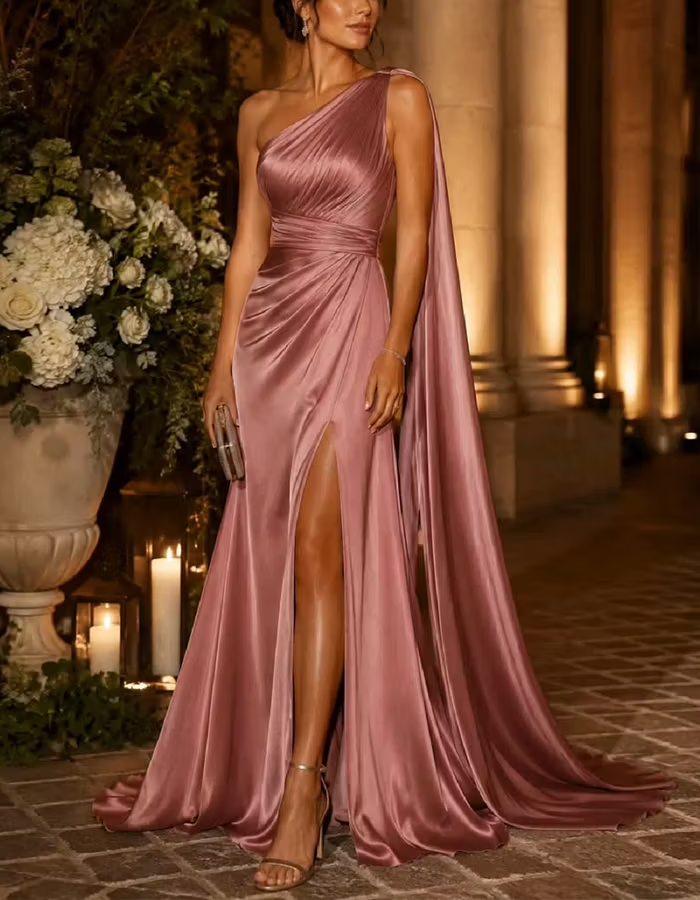 Rose Satin Shoulder Maxi Dress