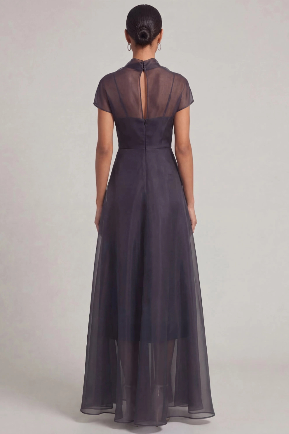 A-Line High Neck Illusion Short Sleeves Maxi Dress