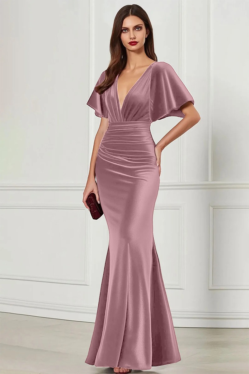 Formal Velvet Dress Burgundy V Neck Maxi Mother of the Bride Dress