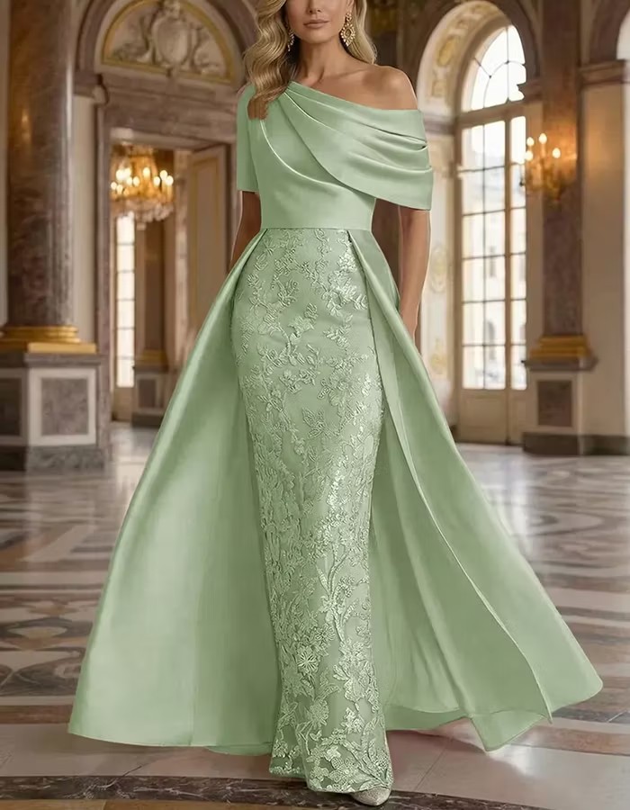 Satin Overlay Sequin Lace Mermaid Maxi Dress
