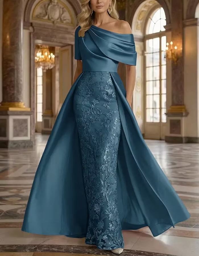 Satin Overlay Sequin Lace Mermaid Maxi Dress