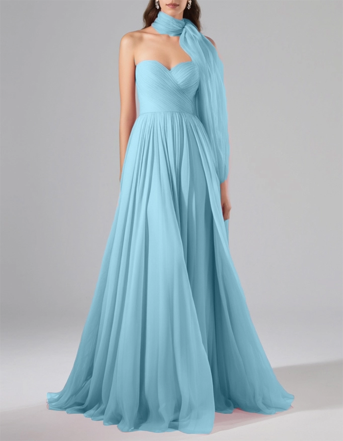 Blush Pink Strapless Sweetheart Chiffon Maxi Dress