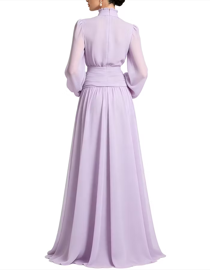 High-Neck Chiffon A-Line Maxi Dress