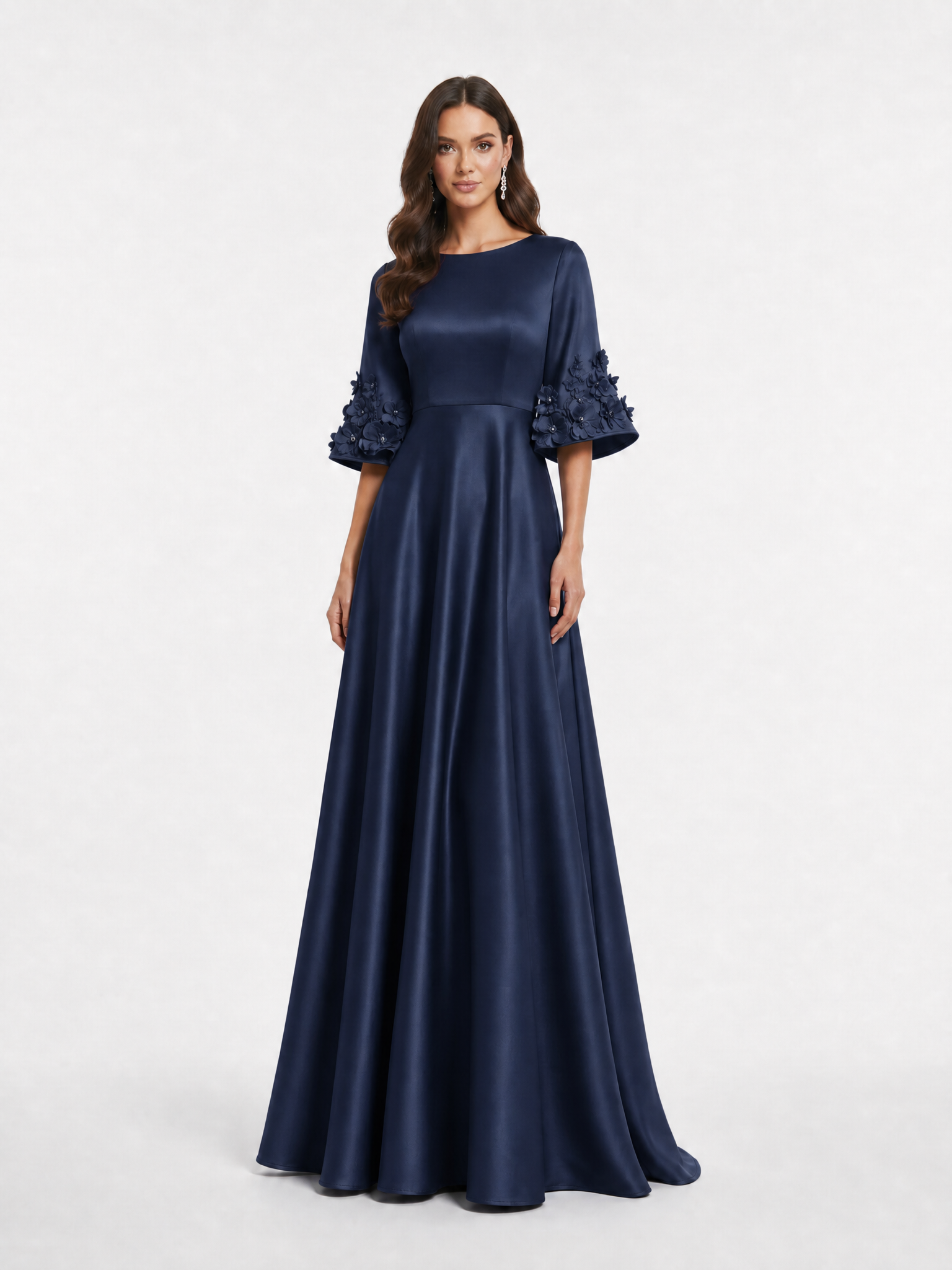 Sophisticated Floral-Accented Satin Gown