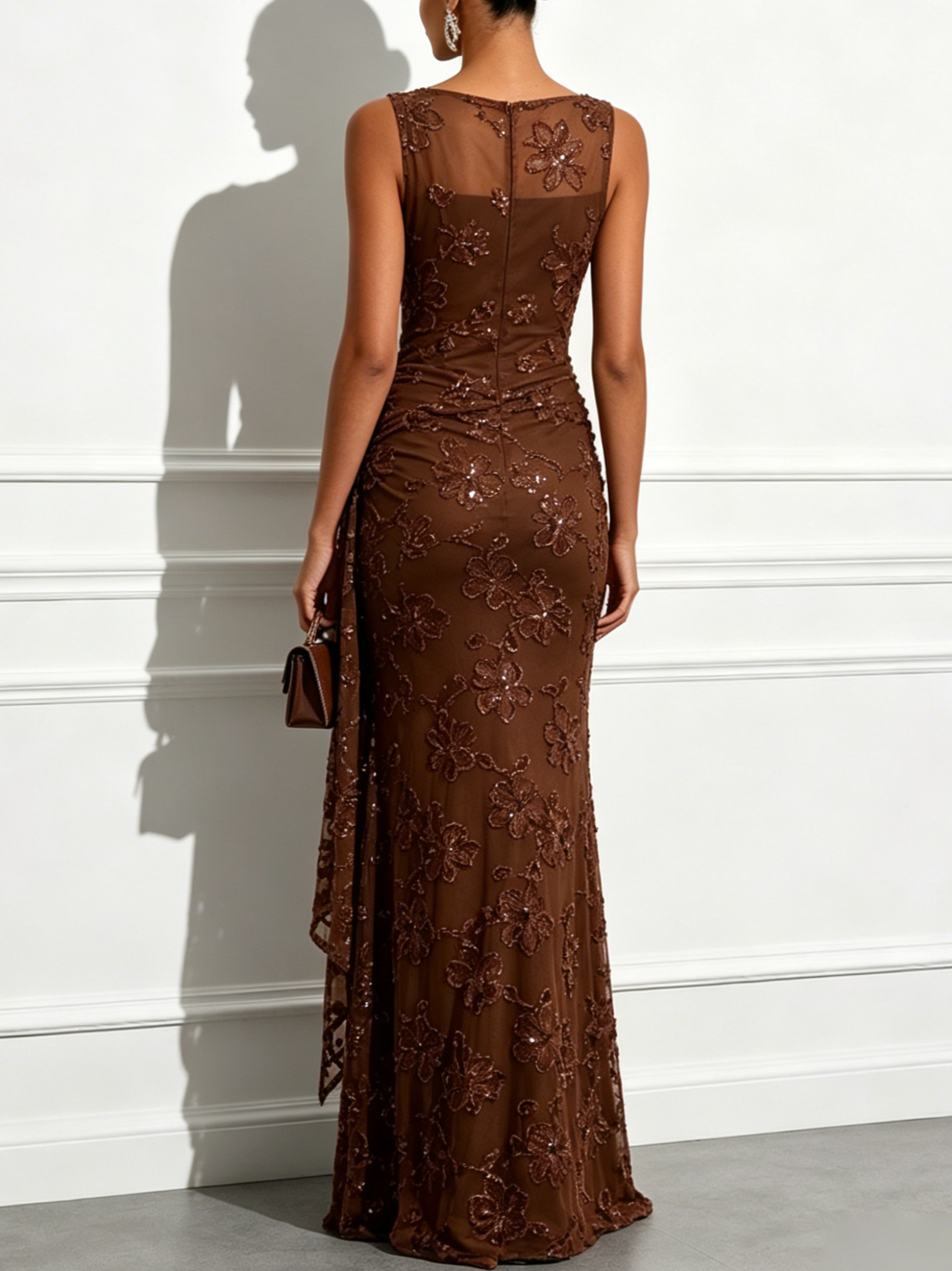 Jacquard Classic Boat Neck Sleeveless Sheath Maxi Dress