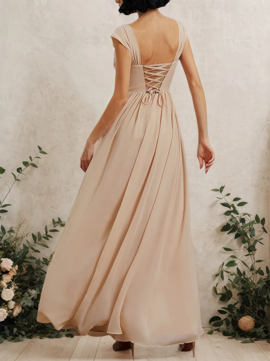 Pink Classic Square Neck Sleeveless A-Line Maxi Dress