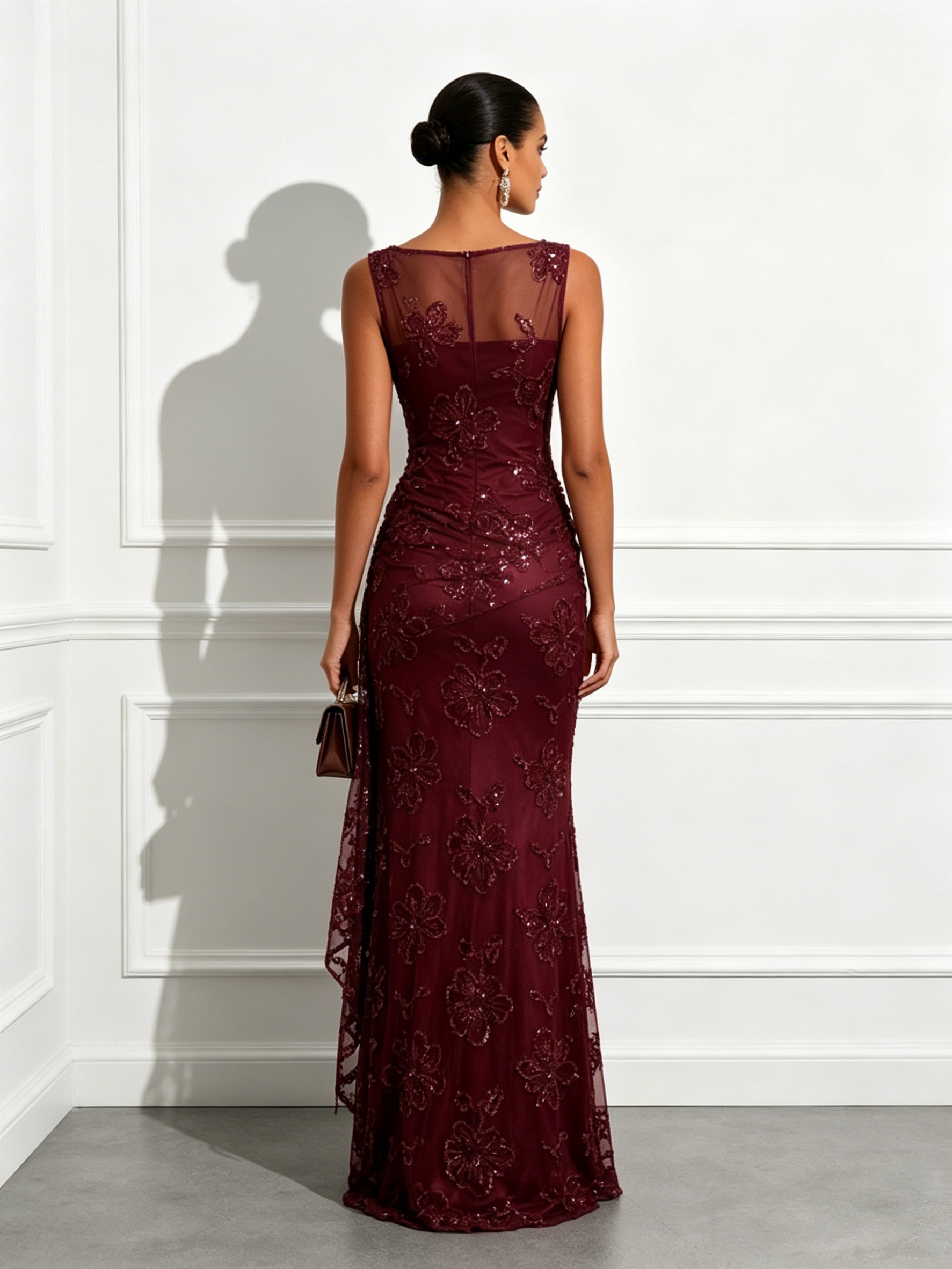 Jacquard Classic Boat Neck Sleeveless Sheath Maxi Dress