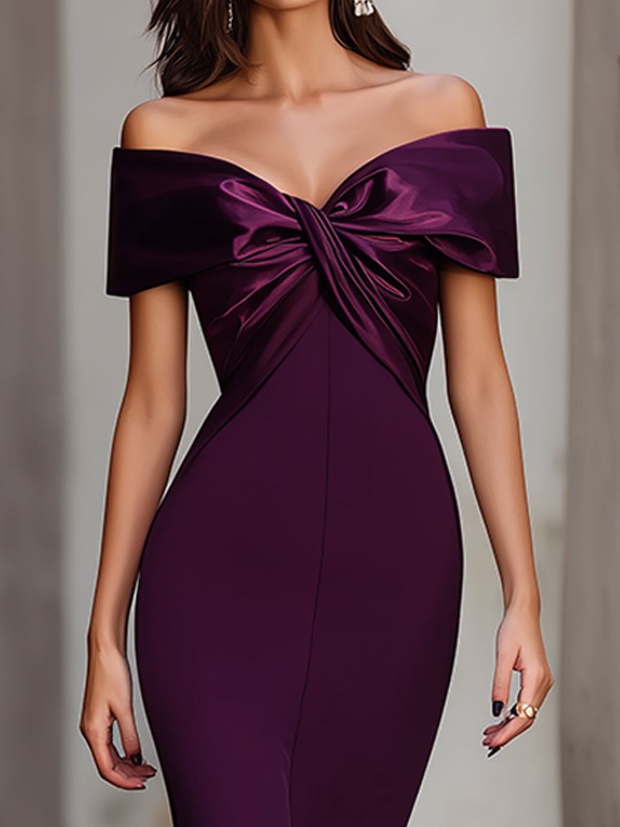 Elegant Off-Shoulder Satin Bow Mermaid Evening Gown