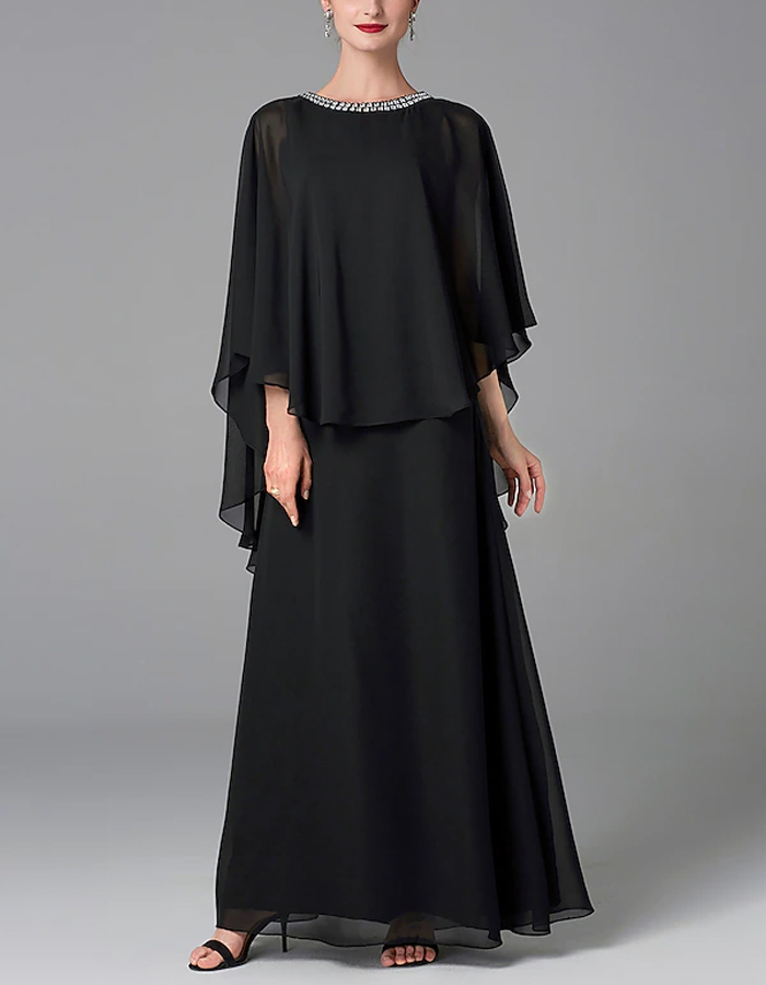 A-line Mother of the Bride Solid Chiffon Maxi Dress