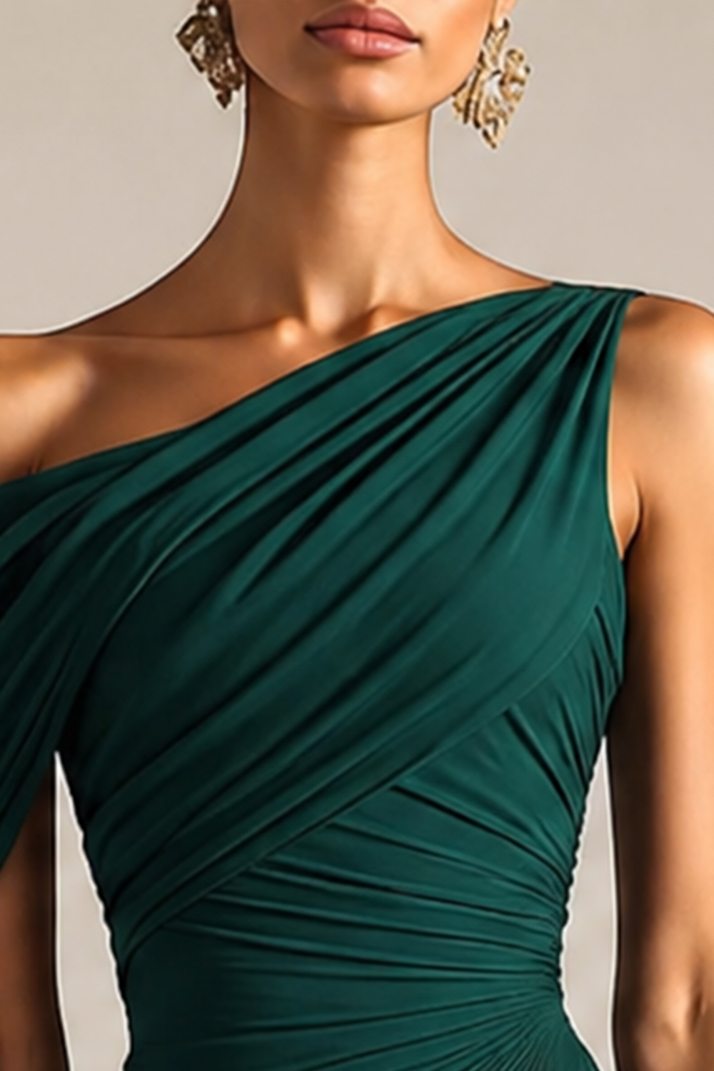 Teal One-Shoulder Ruched Mermaid Maxi Dress