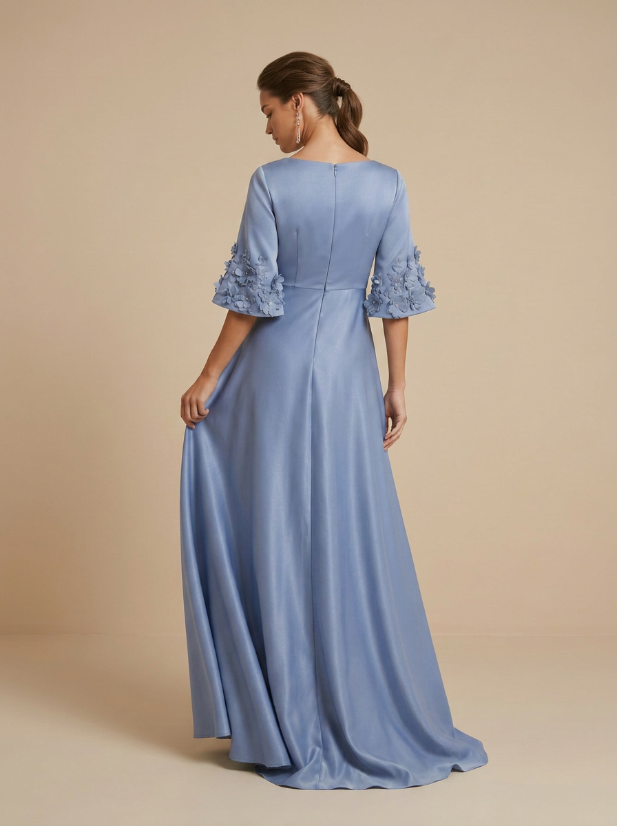 Sophisticated Floral-Accented Satin Gown
