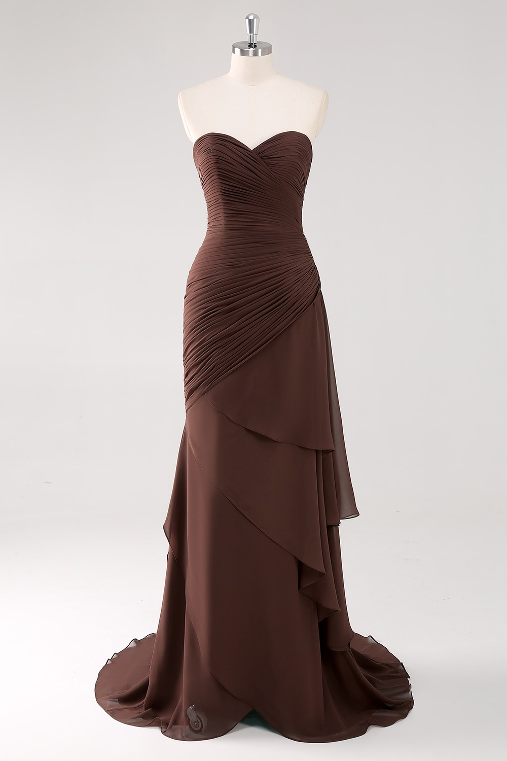 Strapless Dark Brown Sweetheart Ruched Sheath Formal Dress