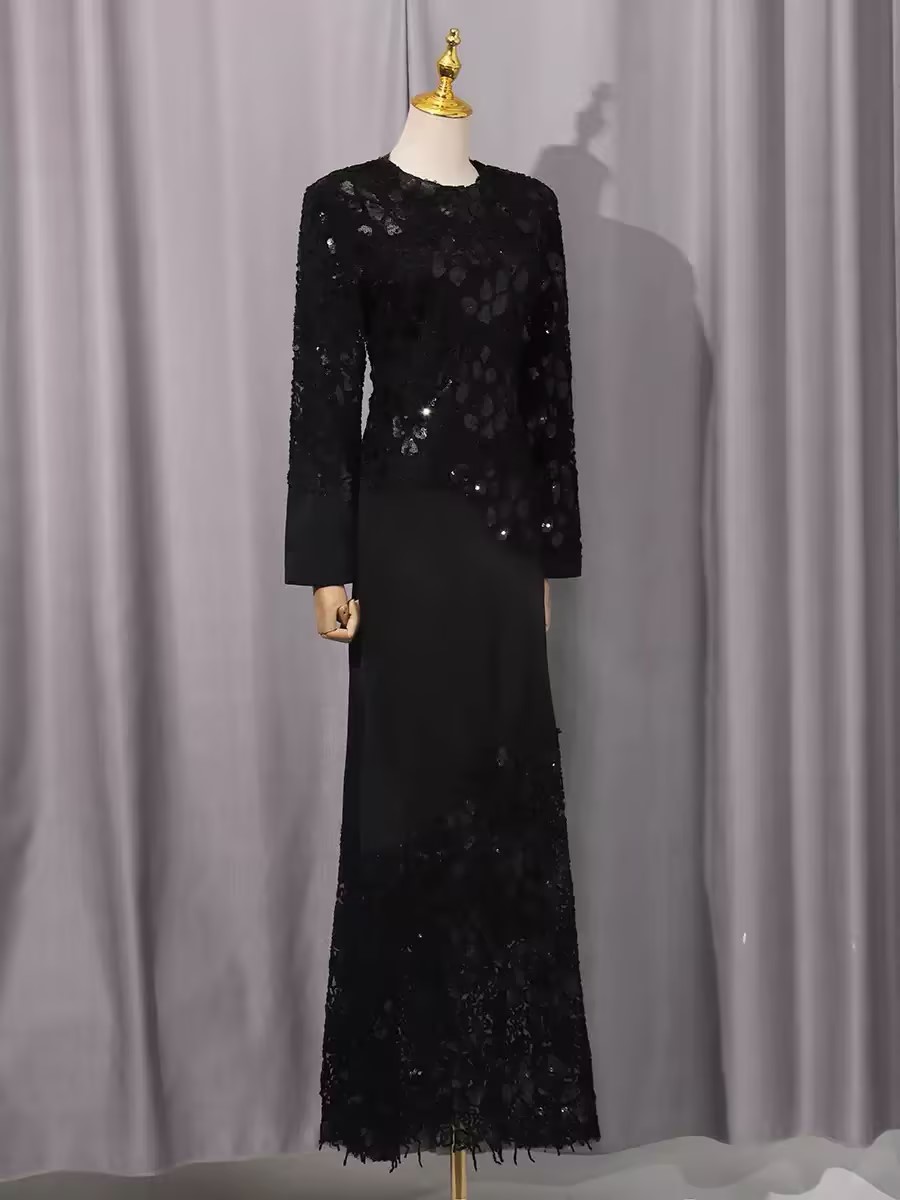 Black Sequin Embroidered Mermaid Evening Dress
