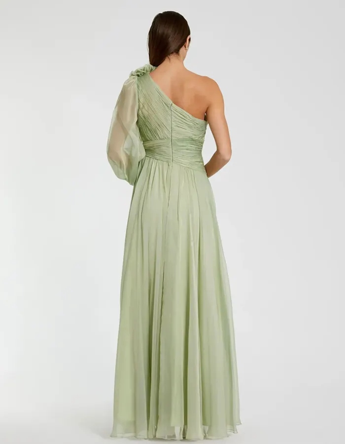 Sage-green Chiffon One-shoulder Maxi Dress