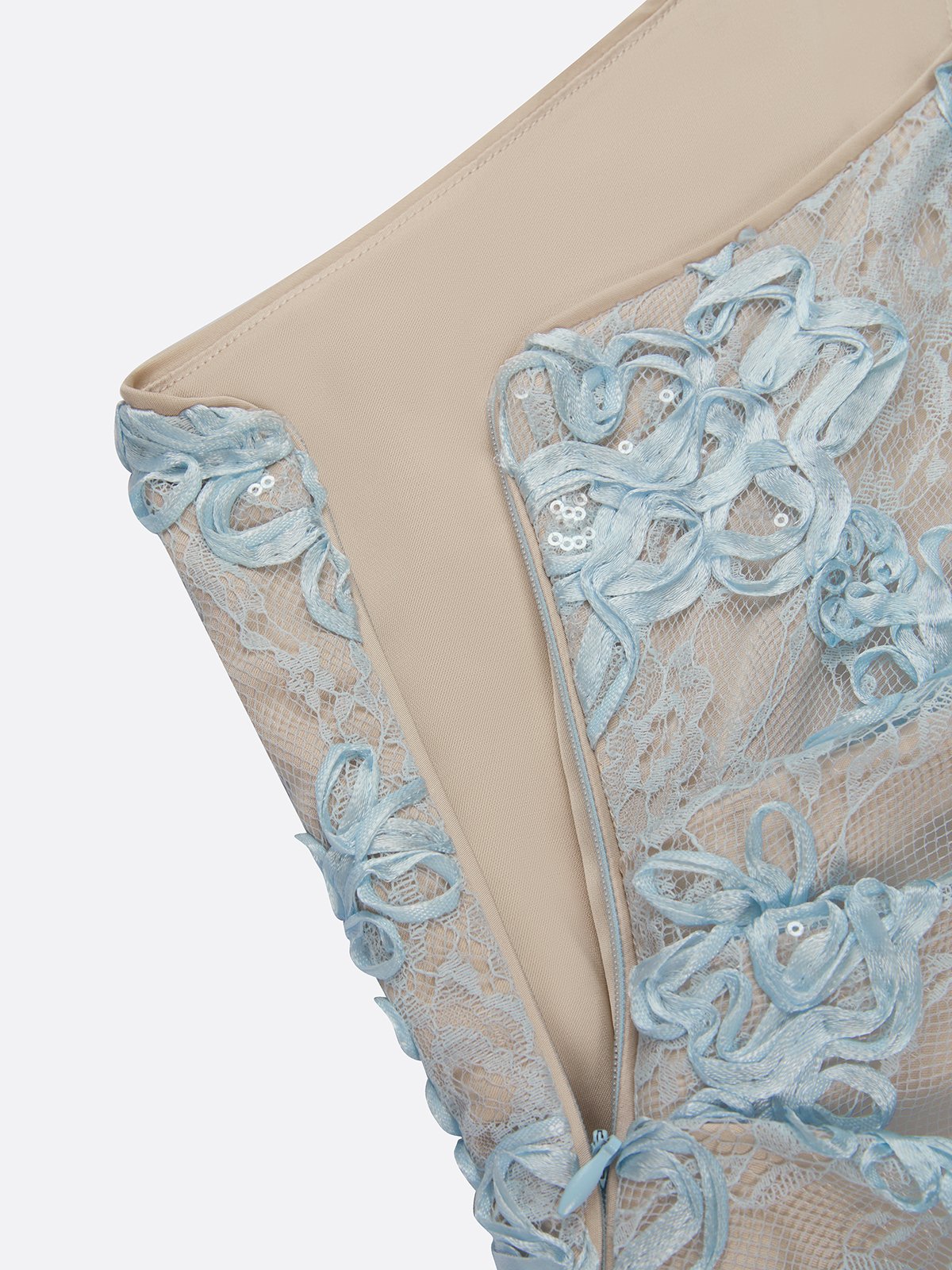 Light Blue Lace Jacquard One Shoulder Sleeveless Mermaid Maxi Dress