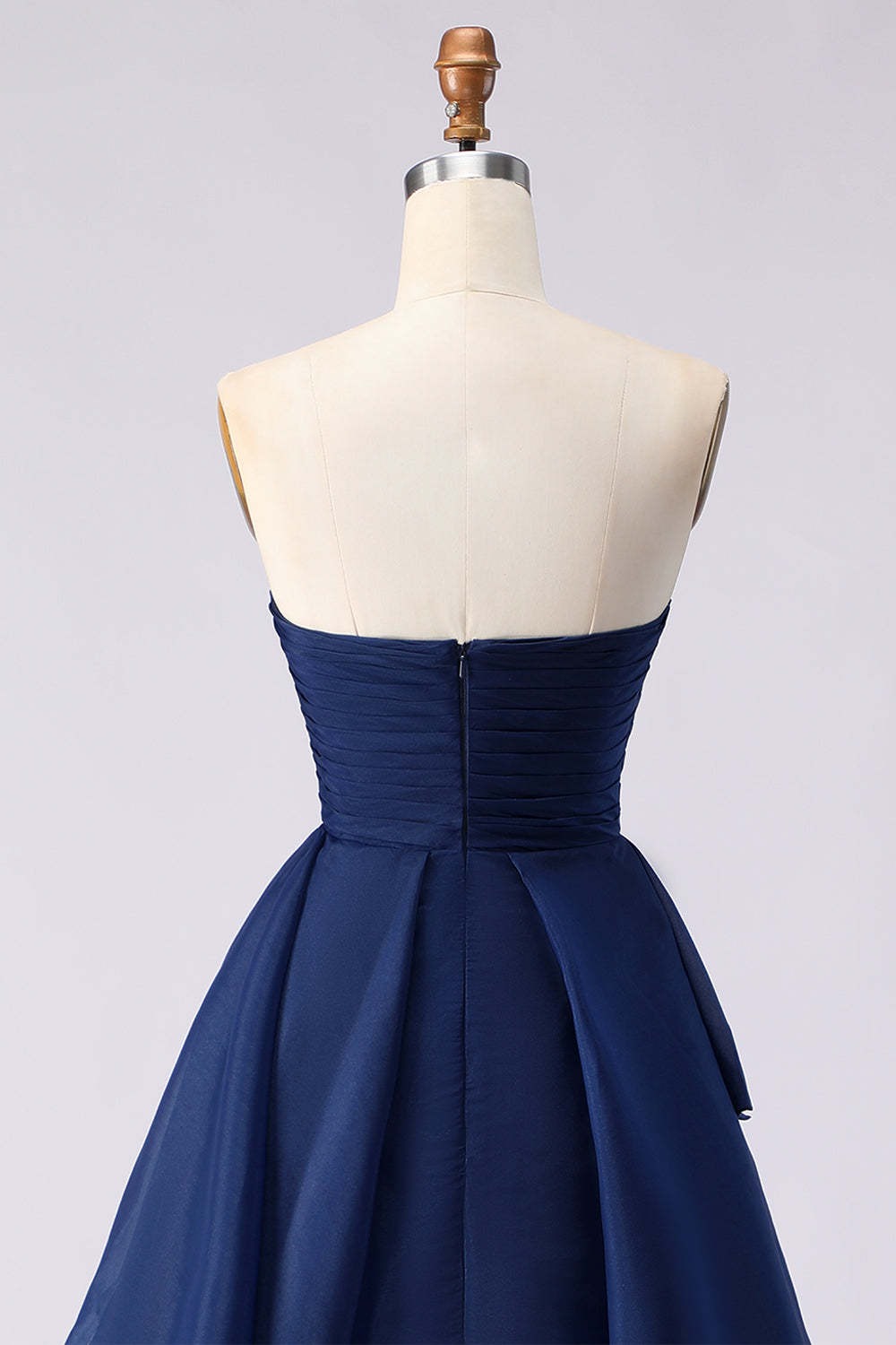 Navy A Line Sweetheart Ruffled Backless Long Prom Dress