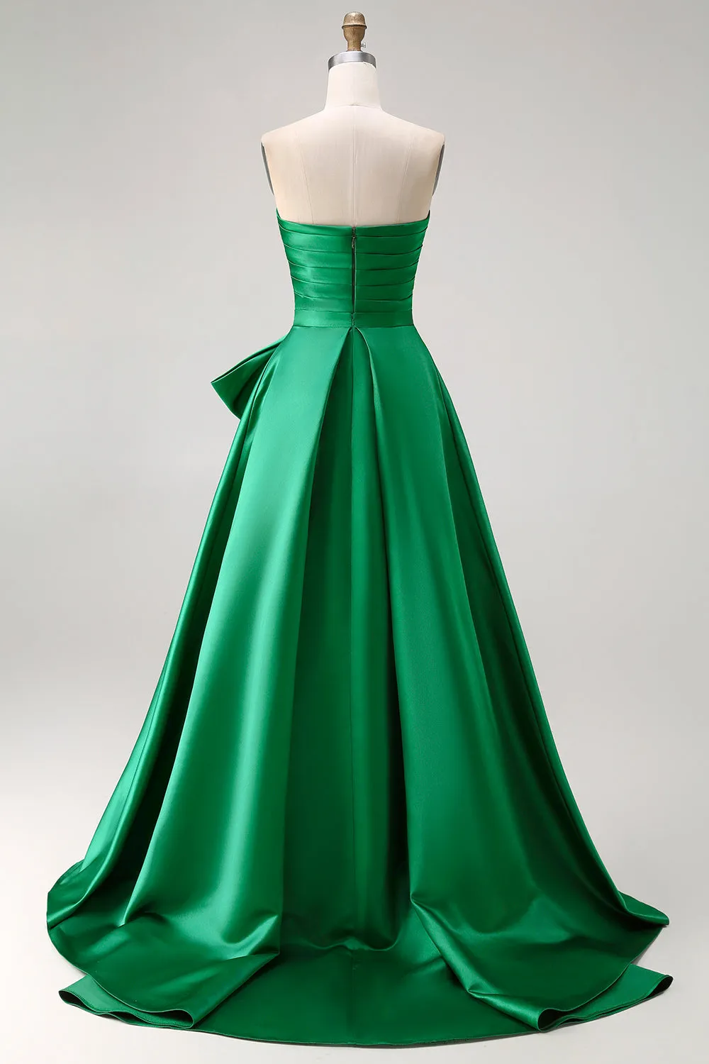 Dark Green A Line Ruched Strapless Long Prom Dress with Detachable Cape